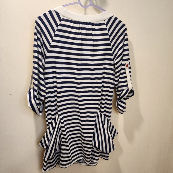 NANETTE LEPORE BLue and Ivory Stripes Roll up Sleeves Swim Cover up size S - Picture 9 of 10